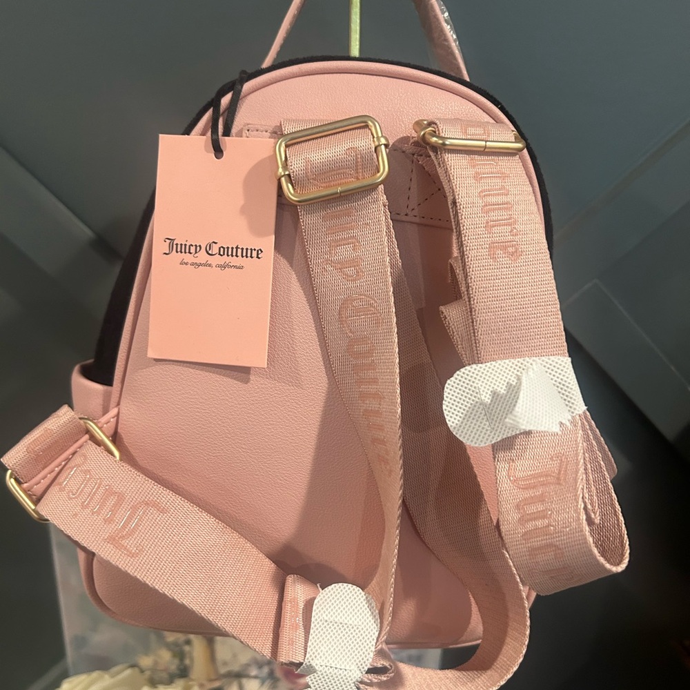 Juicy Couture Black and Pink Velvet Backpack with Gold Embroidery - Picture 2 of 2